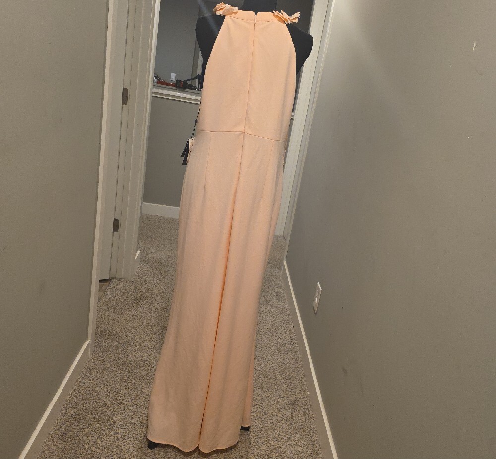 Adrianna Papell Blush Peach Kiss  Floral Halter Maxi Dress - Picture 9 of 13